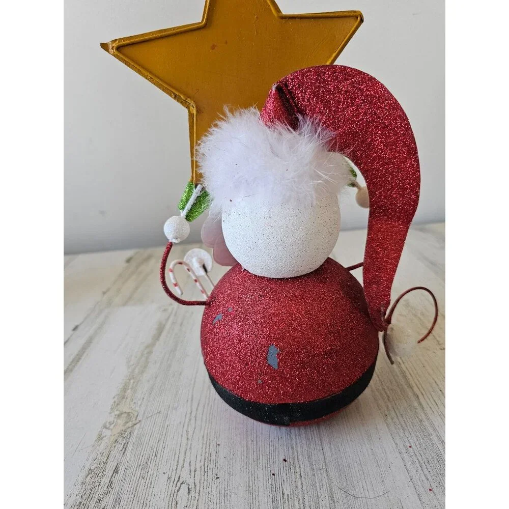 Pier 1 glitter Santa star metal vintage retired rare red gold Xmas decor centerp